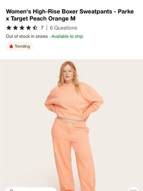 Parke High-Rise Boxer Sweatpants/Mockneck Pullover Sweatshirt PEACH ORANGE SET